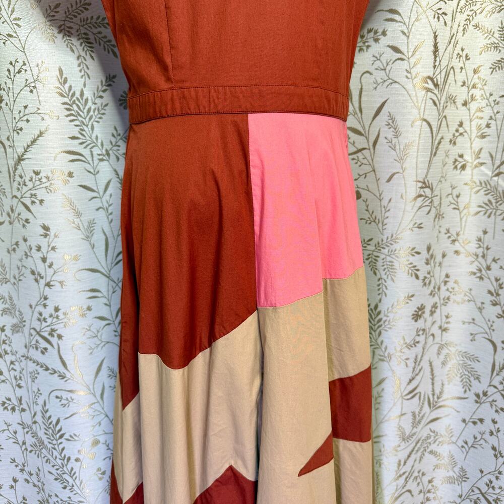 Zapelle Colorblock Patchwork Maxi Dress L 12 Rust Pink Dopamine Mod Artsy Boho - Picture 9 of 16